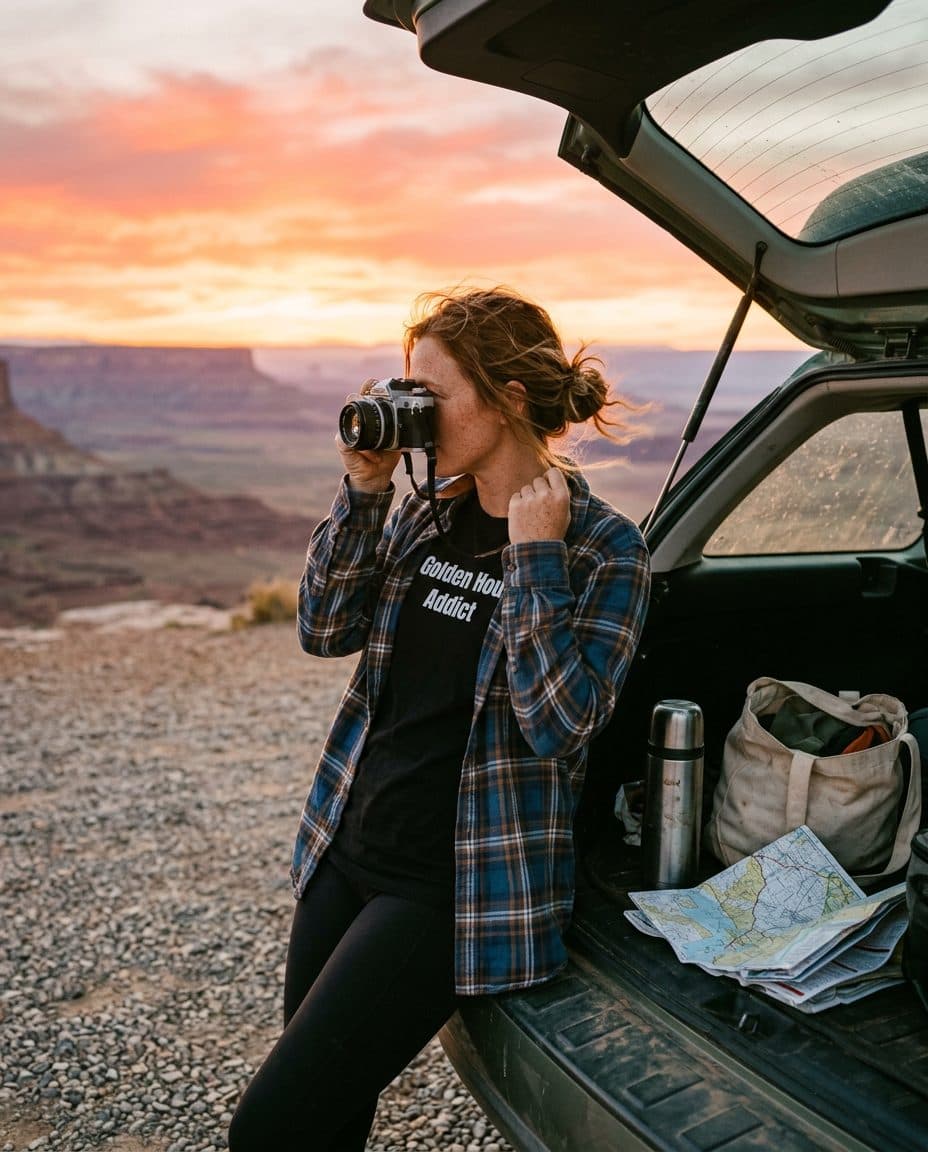 Sunset on the open road in a Dream tee