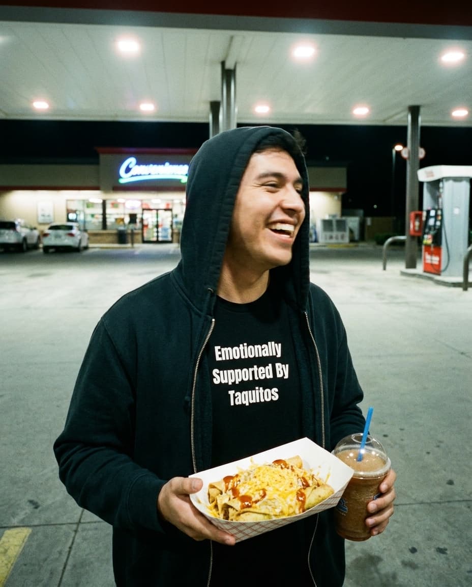 Emotionally Supported By Taquitos tee, Chaos Gremlins