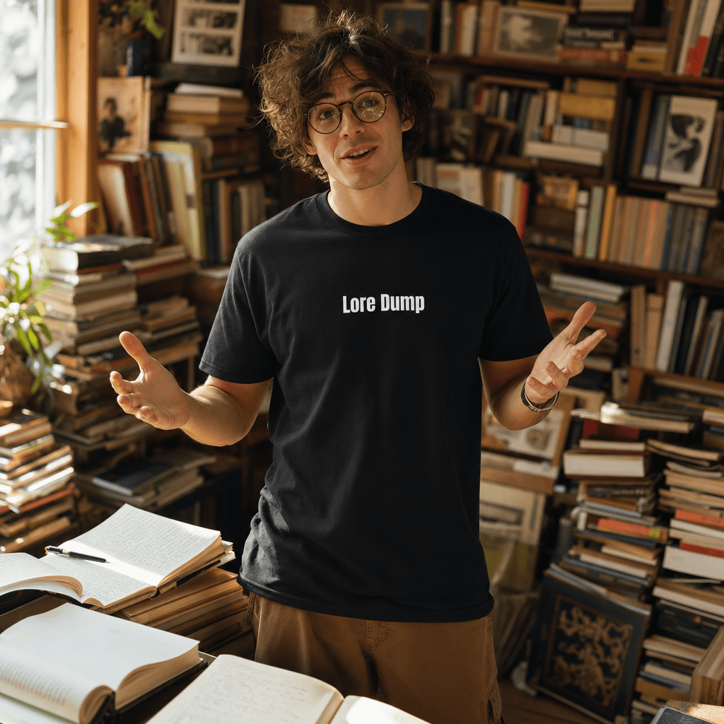 Lore Dump graphic tee from the Bookworm collection