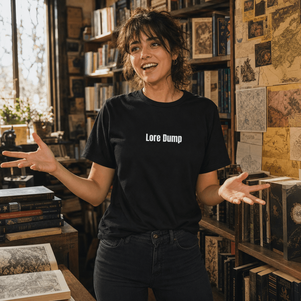 Lore Dump graphic tee from the Bookworm collection