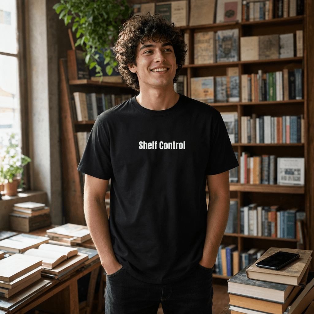 Shelf Control graphic tee from the Bookworm collection