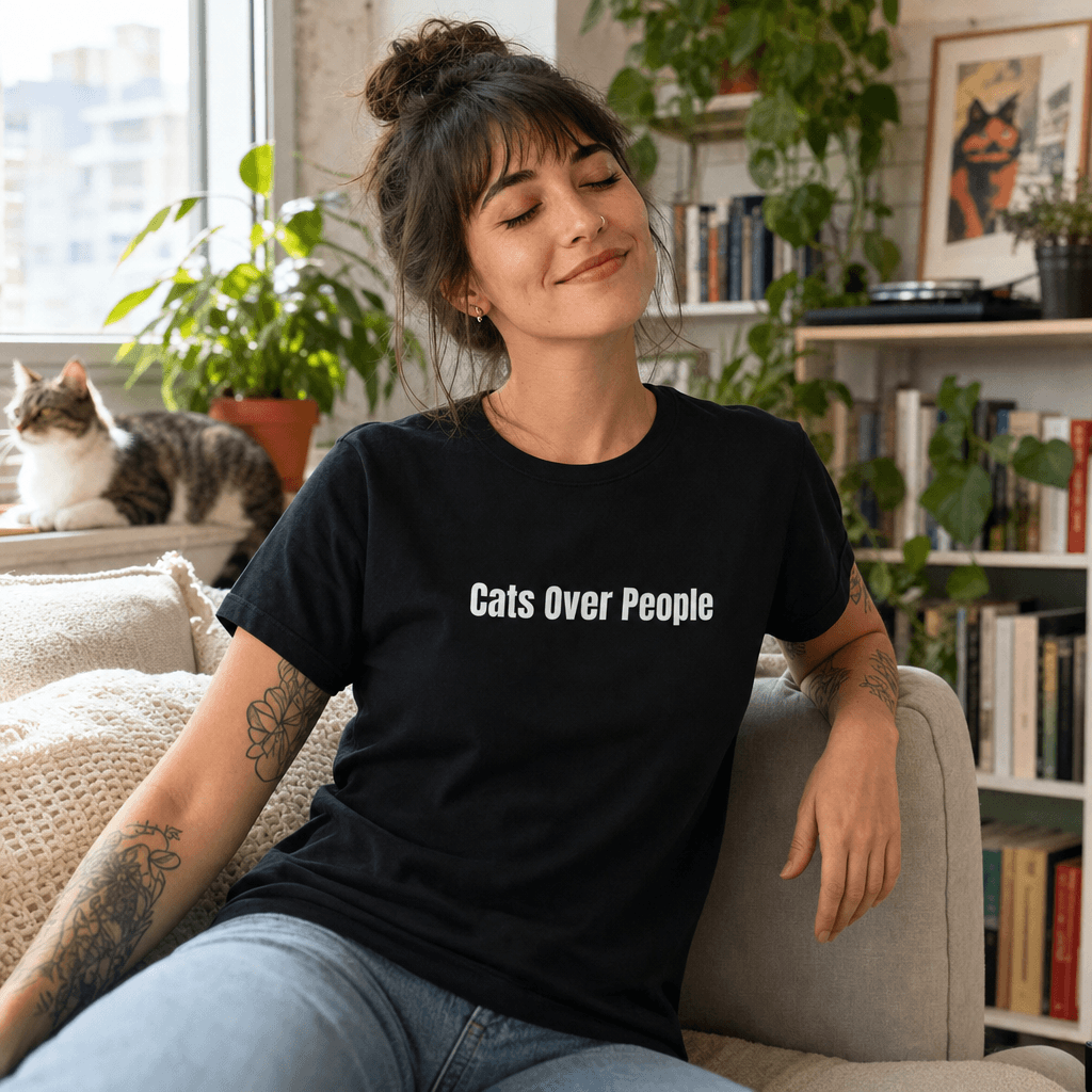 Cats Over People graphic tee from the Cat Lady Vibes collection