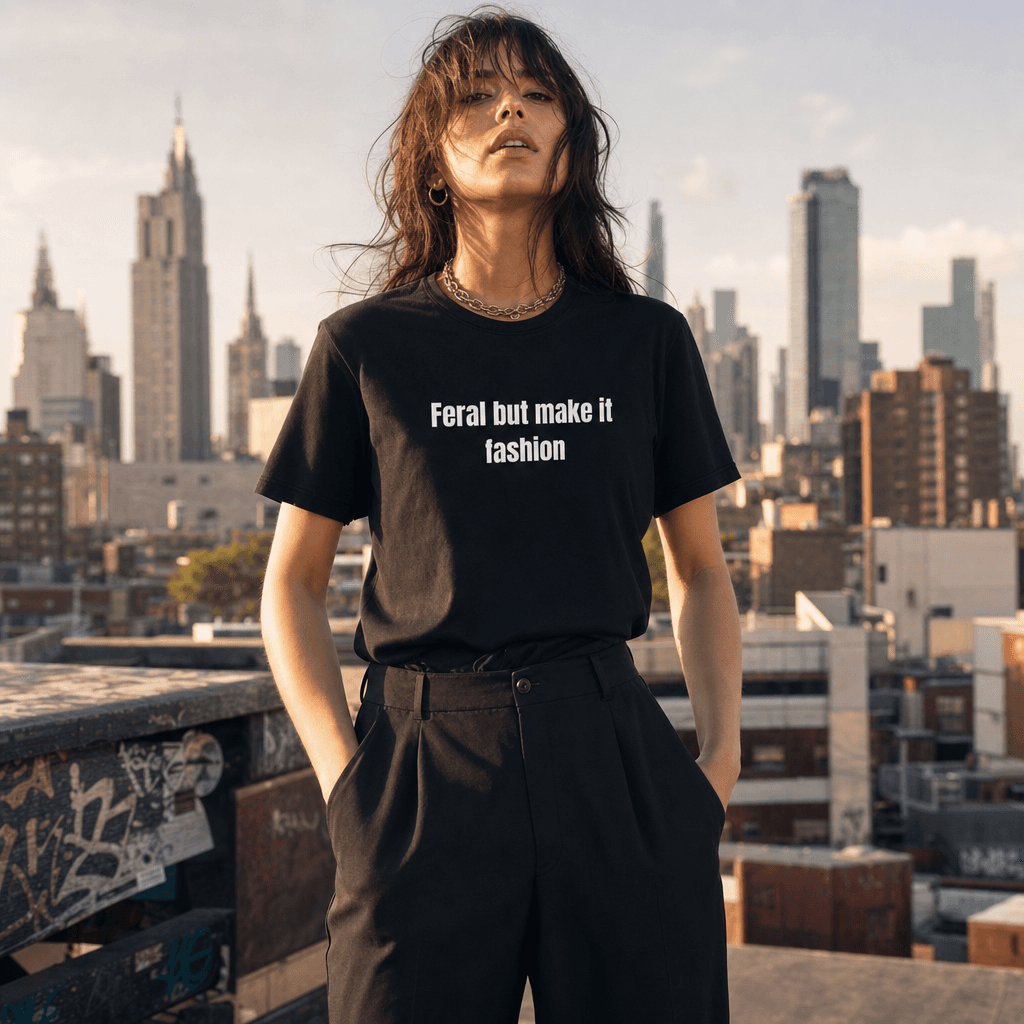 Feral but make it fashion graphic tee from the Chaotic Neutral Energy collection