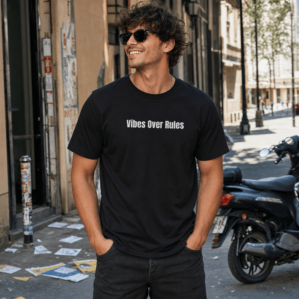 Vibes Over Rules graphic tee from the Chaotic Neutral Energy collection