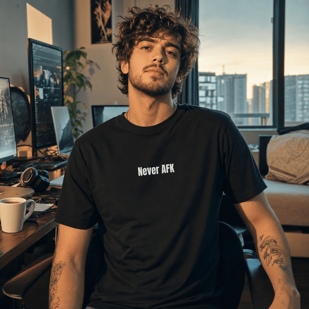 Never AFK graphic tee from the Chronically Online collection
