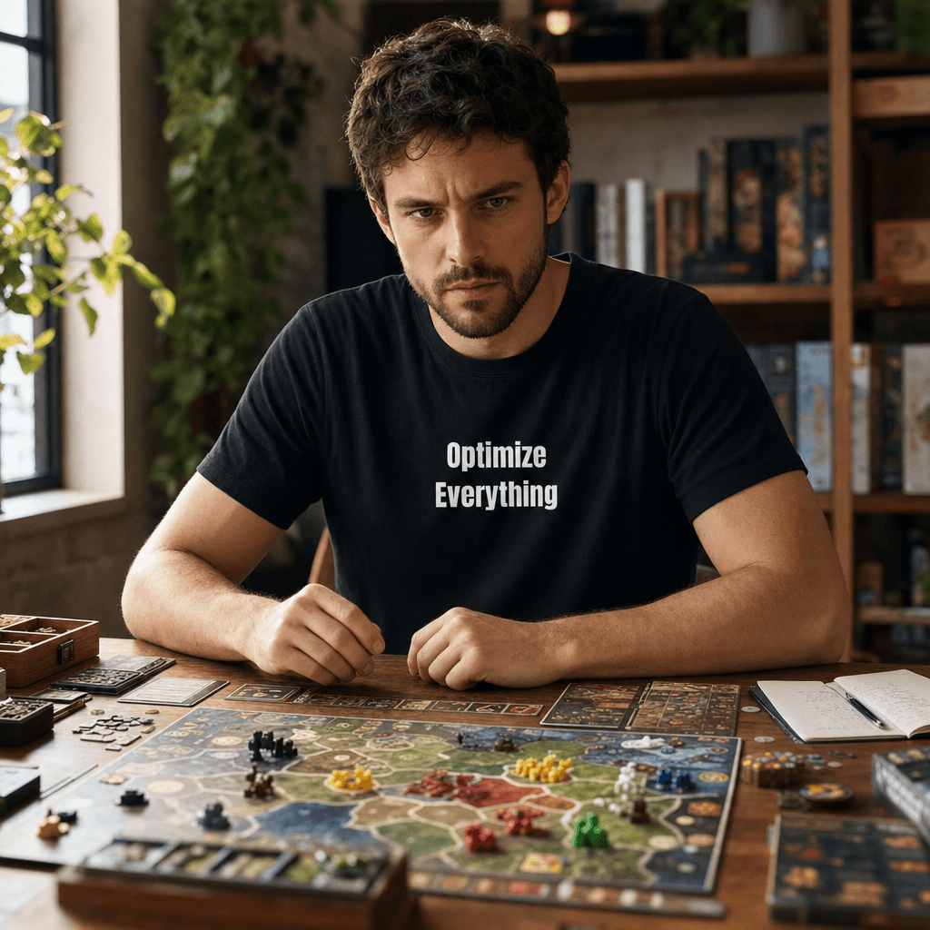 Optimize Everything graphic tee from the Competitive Board Gamer collection