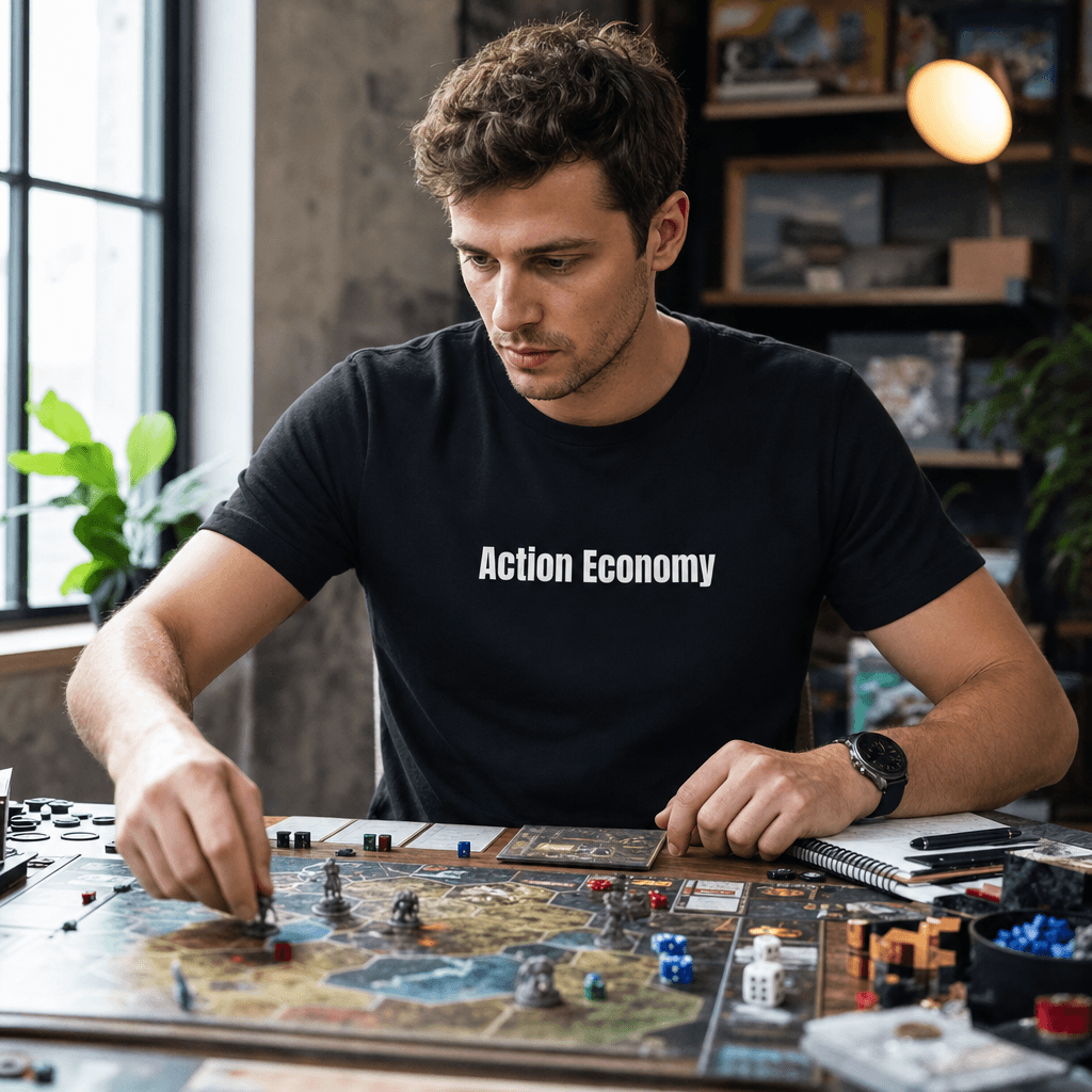 Action Economy graphic tee from the Competitive Board Gamer collection