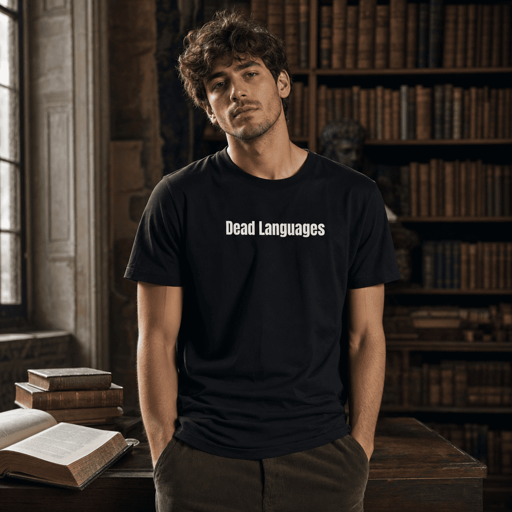 Dead Languages graphic tee from the Dark Academia collection