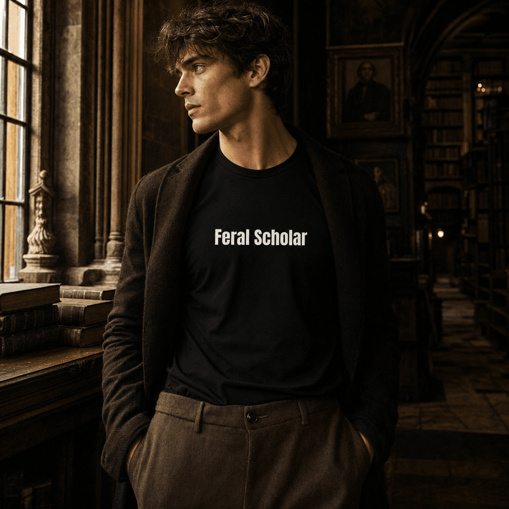 Feral Scholar graphic tee from the Dark Academia collection