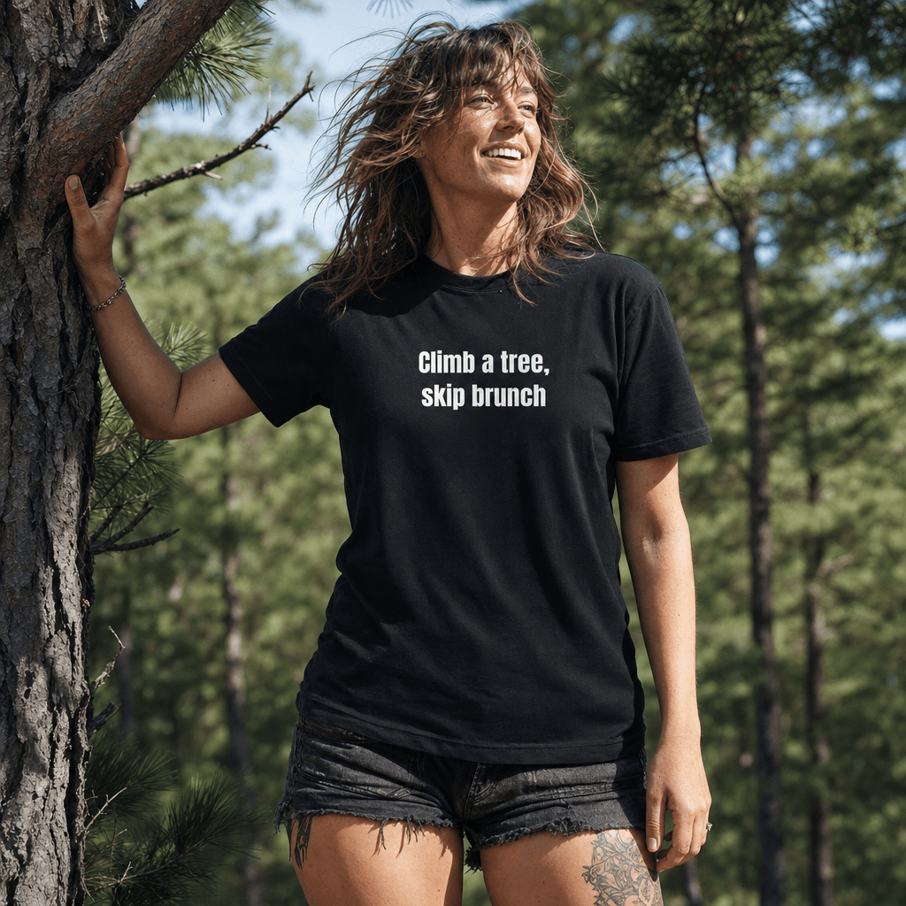 Climb a tree, skip brunch graphic tee from the Feral Girl Summer collection