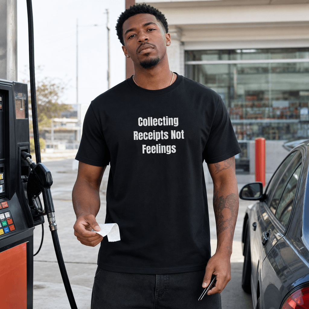 Collecting Receipts Not Feelings graphic tee from the Gas Station Aesthetic collection