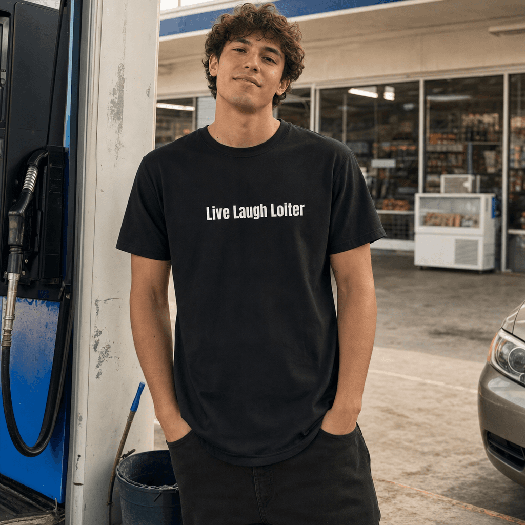 Live Laugh Loiter graphic tee from the Gas Station Aesthetic collection