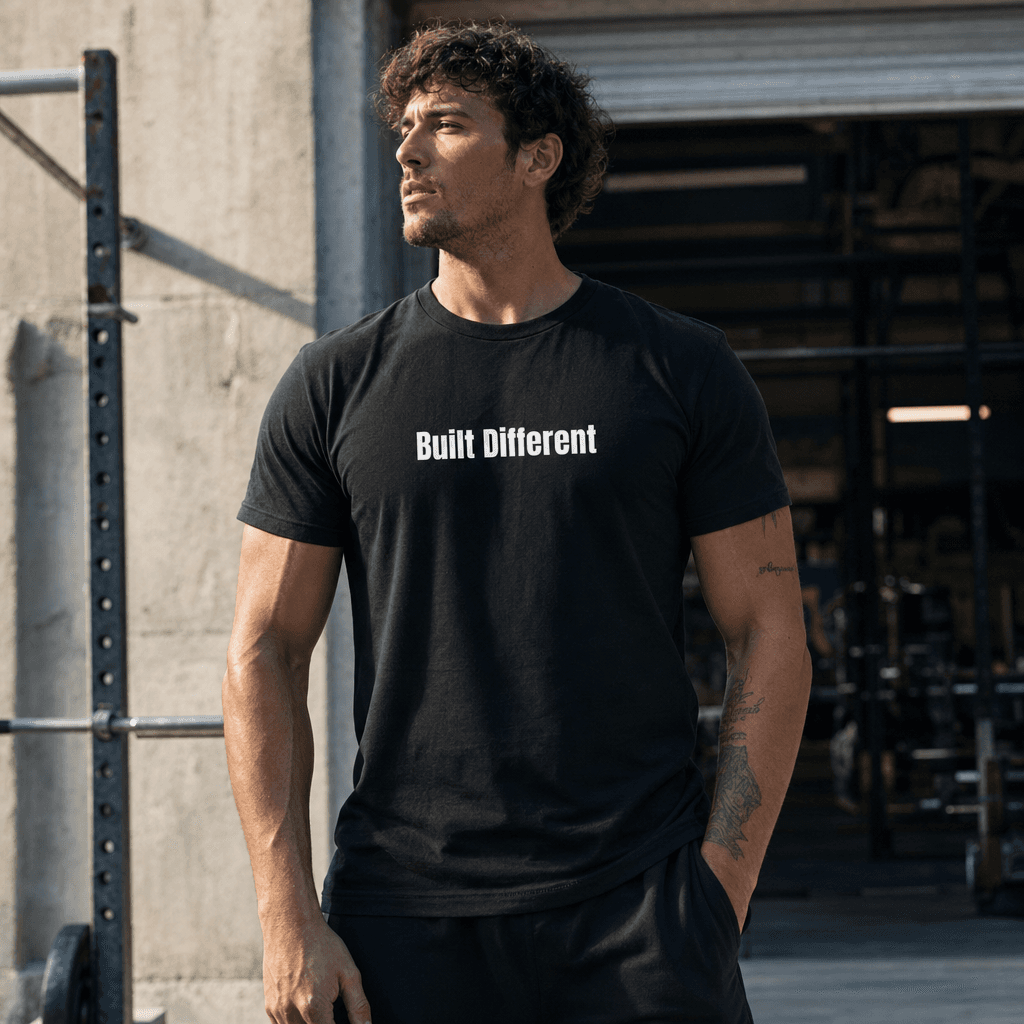 Built Different graphic tee from the Gym Rat collection