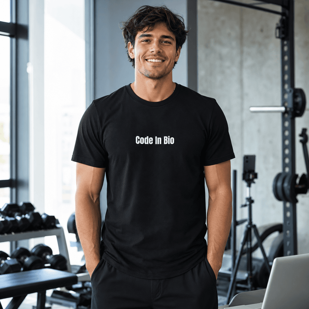 Code In Bio graphic tee from the Gymfluencer collection