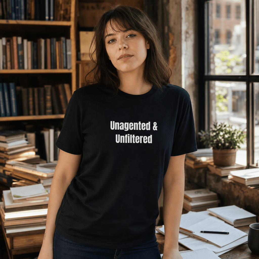 Unagented & Unfiltered graphic tee from the Indie Bookworm collection