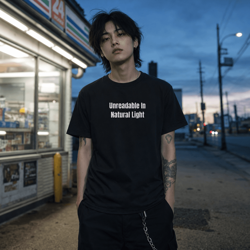 Unreadable In Natural Light graphic tee from the Night Shift Delinquents collection