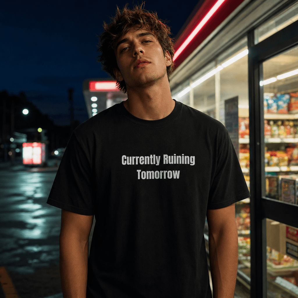 Currently Ruining Tomorrow graphic tee from the Night Shift Delinquents collection