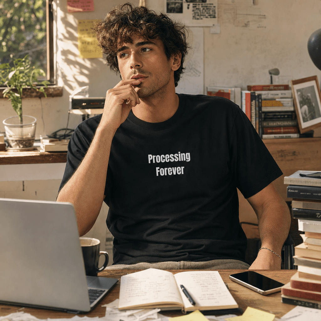 Processing Forever graphic tee from the Overthinking Everything collection