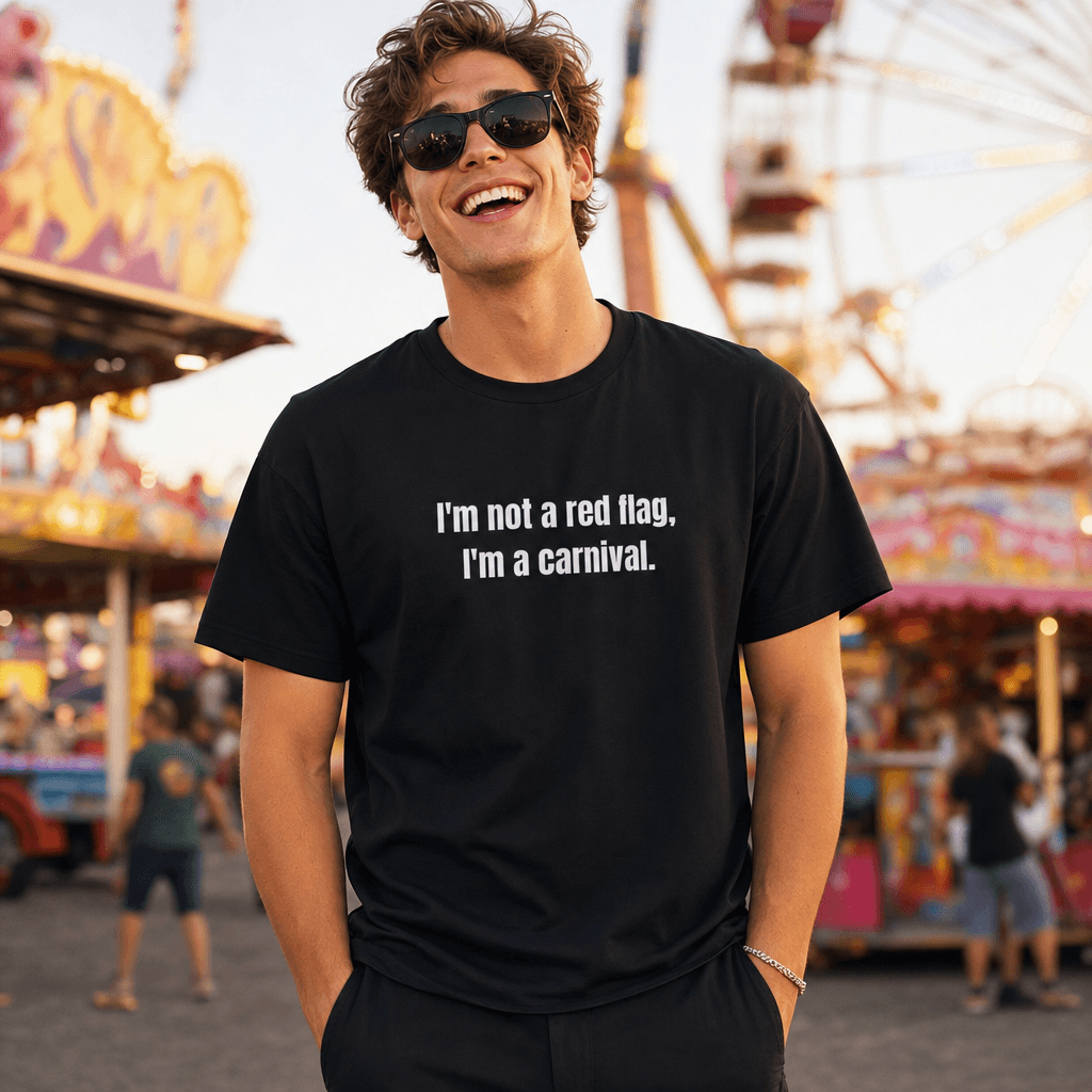 I'm not a red flag, I'm a carnival. graphic tee from the Professional Bad Influence collection