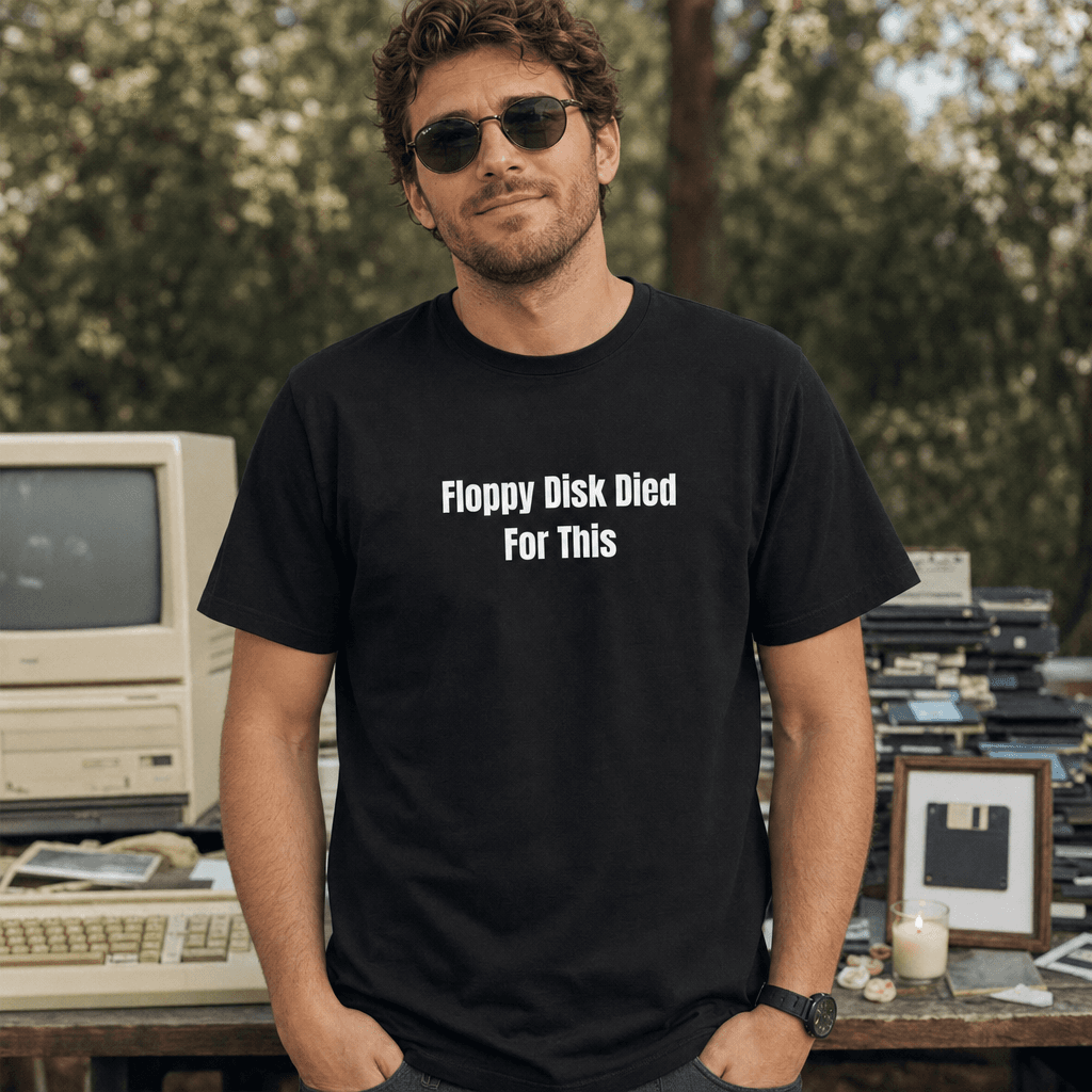 Floppy Disk Died For This graphic tee from the Retro Computing collection