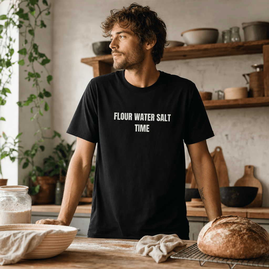 FLOUR WATER SALT TIME graphic tee from the Sourdough Baking collection