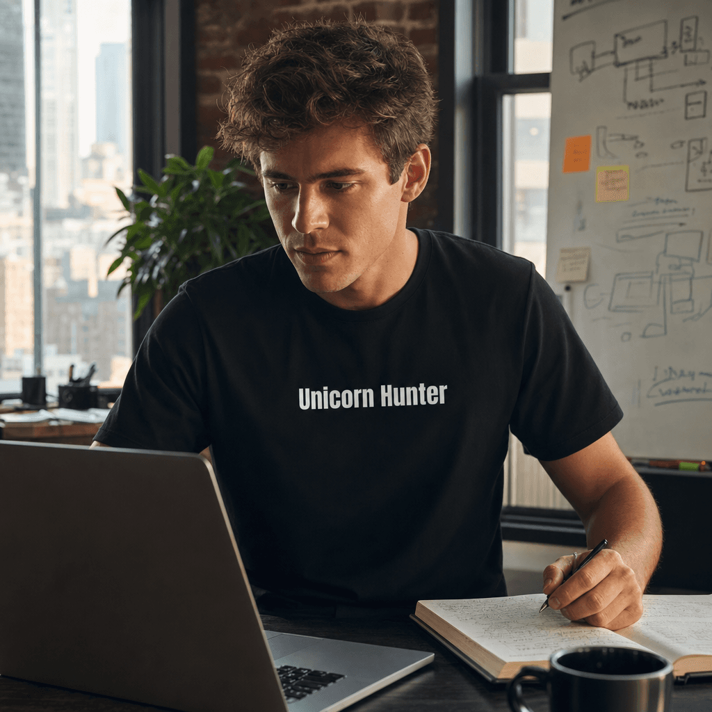 Unicorn Hunter graphic tee from the Startup Hustle collection