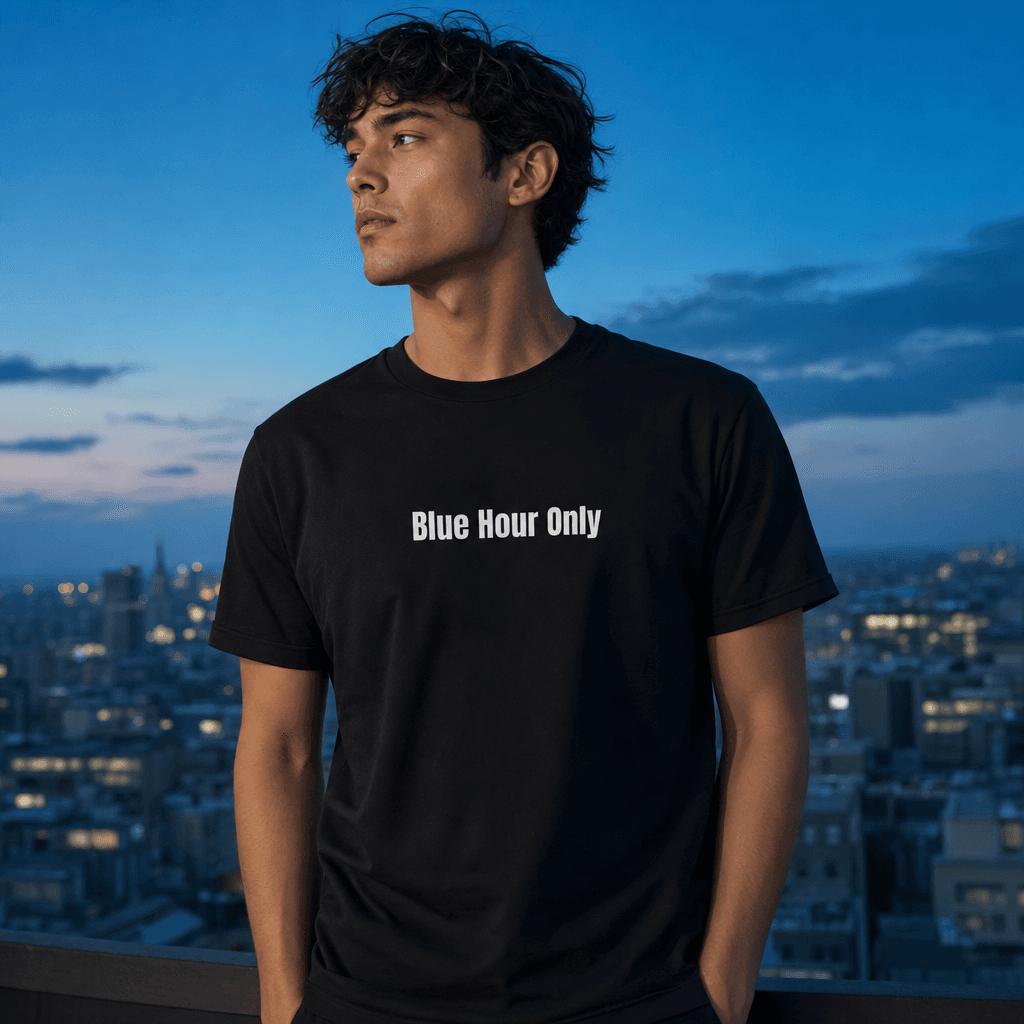 Blue Hour Only graphic tee from the Sunset Chasing collection