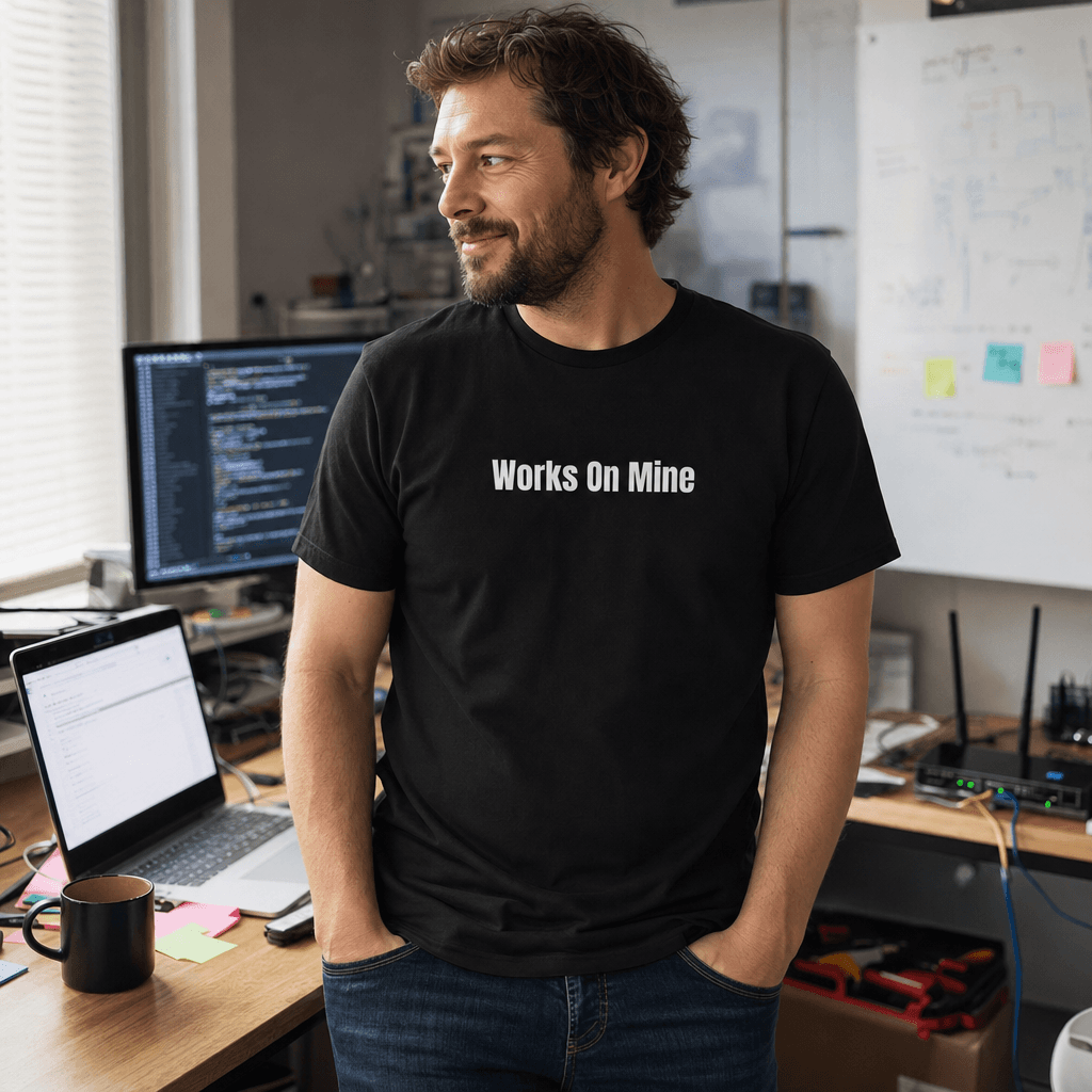Works On Mine graphic tee from the Tech Support Survivor collection