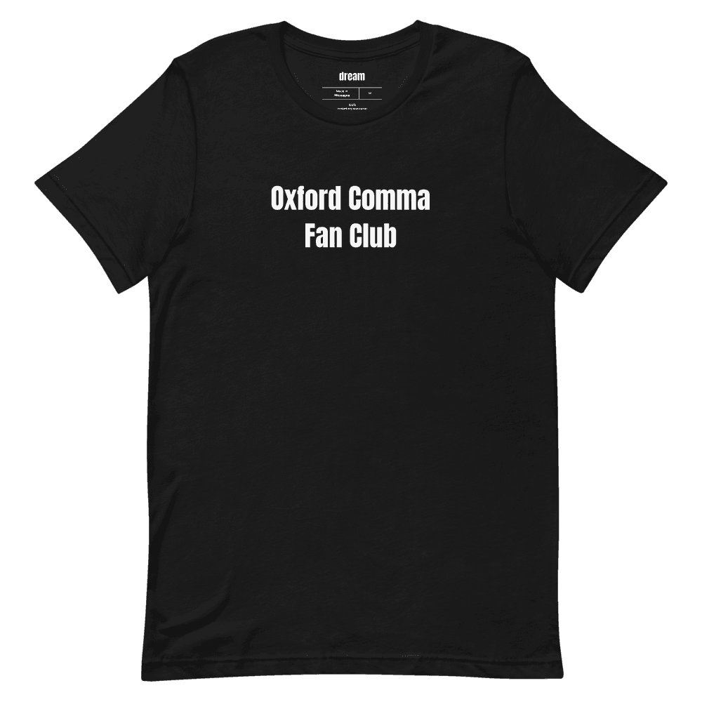 Oxford Comma Fan Club t-shirt